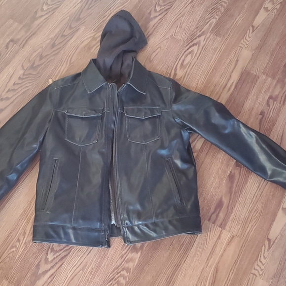 Levi's lined leather jacket medium brown hoodie